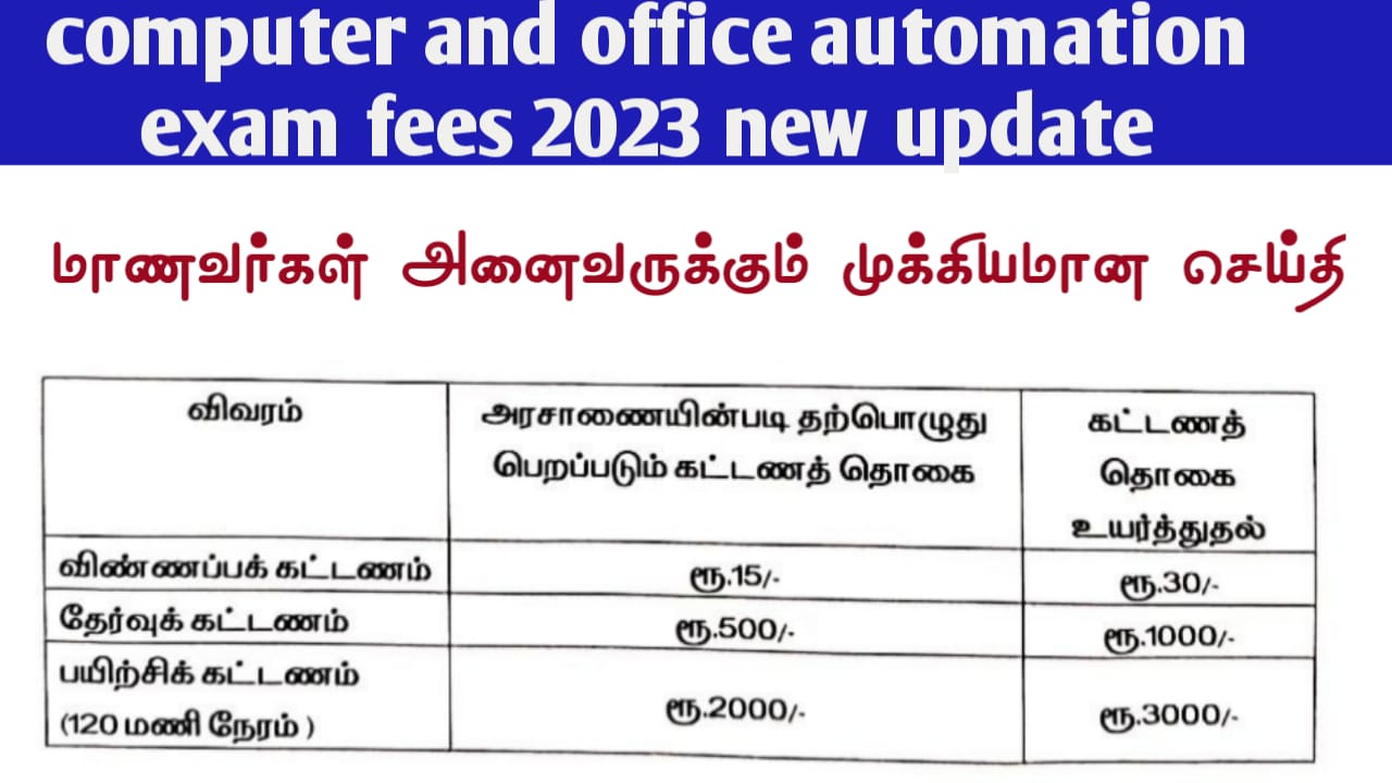 computer on office automation exam fees New Update 2023